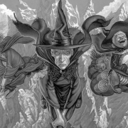 Art depicting 3 witches from Terry Pratchett's Discworld